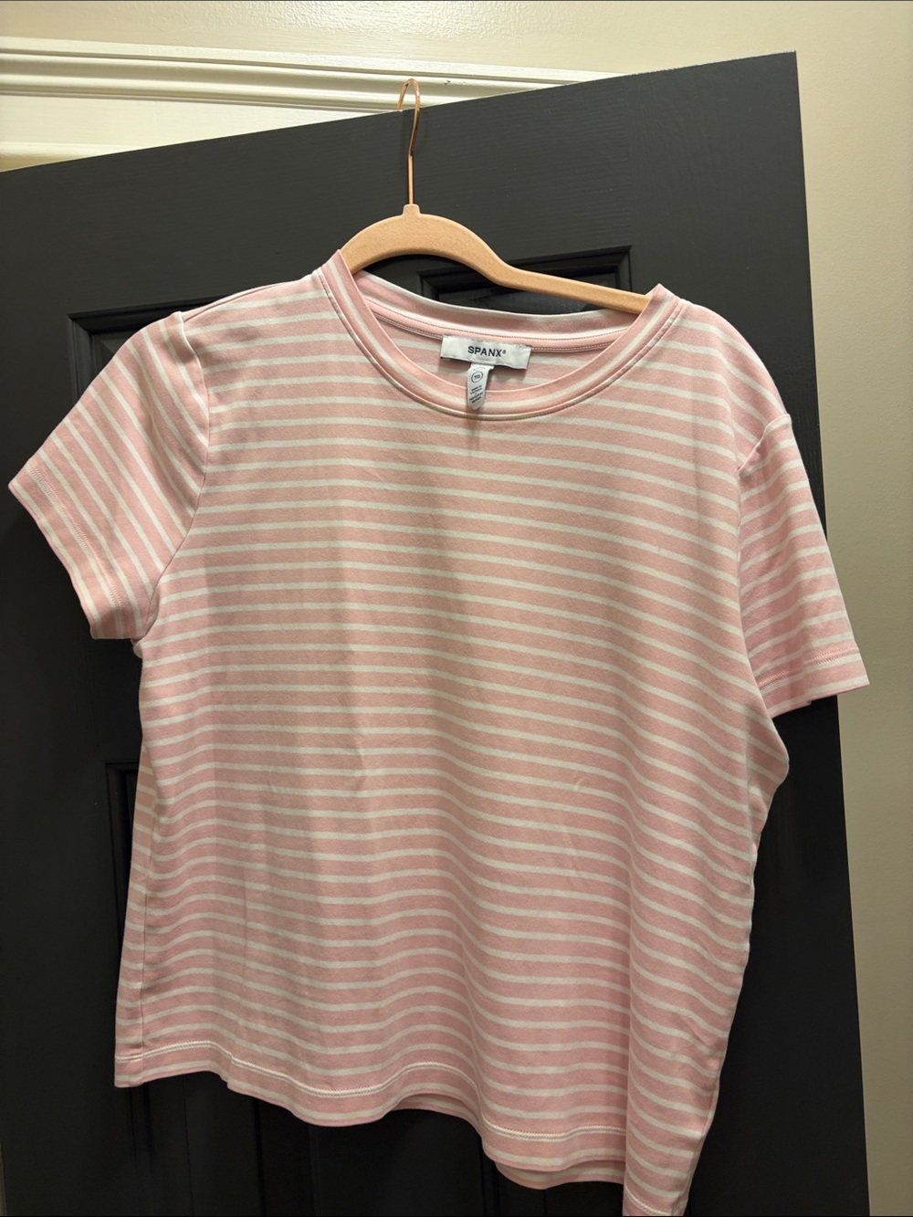 Spanx Cool PinkCotton Stripe T Shirt- XL